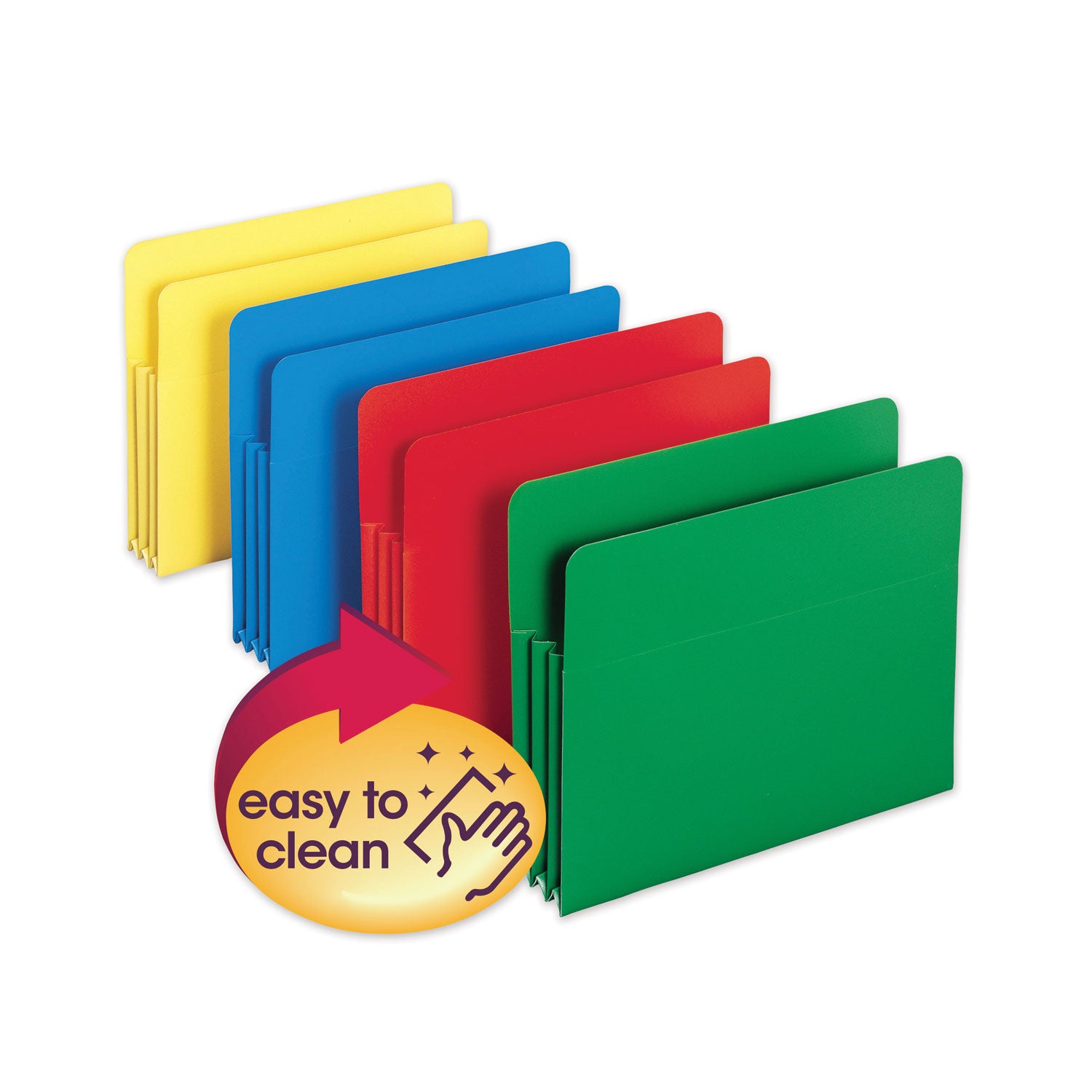 Poly Drop Front File Pockets, 3.5" Expansion, Letter Size, Assorted Colors, 4/Box - 