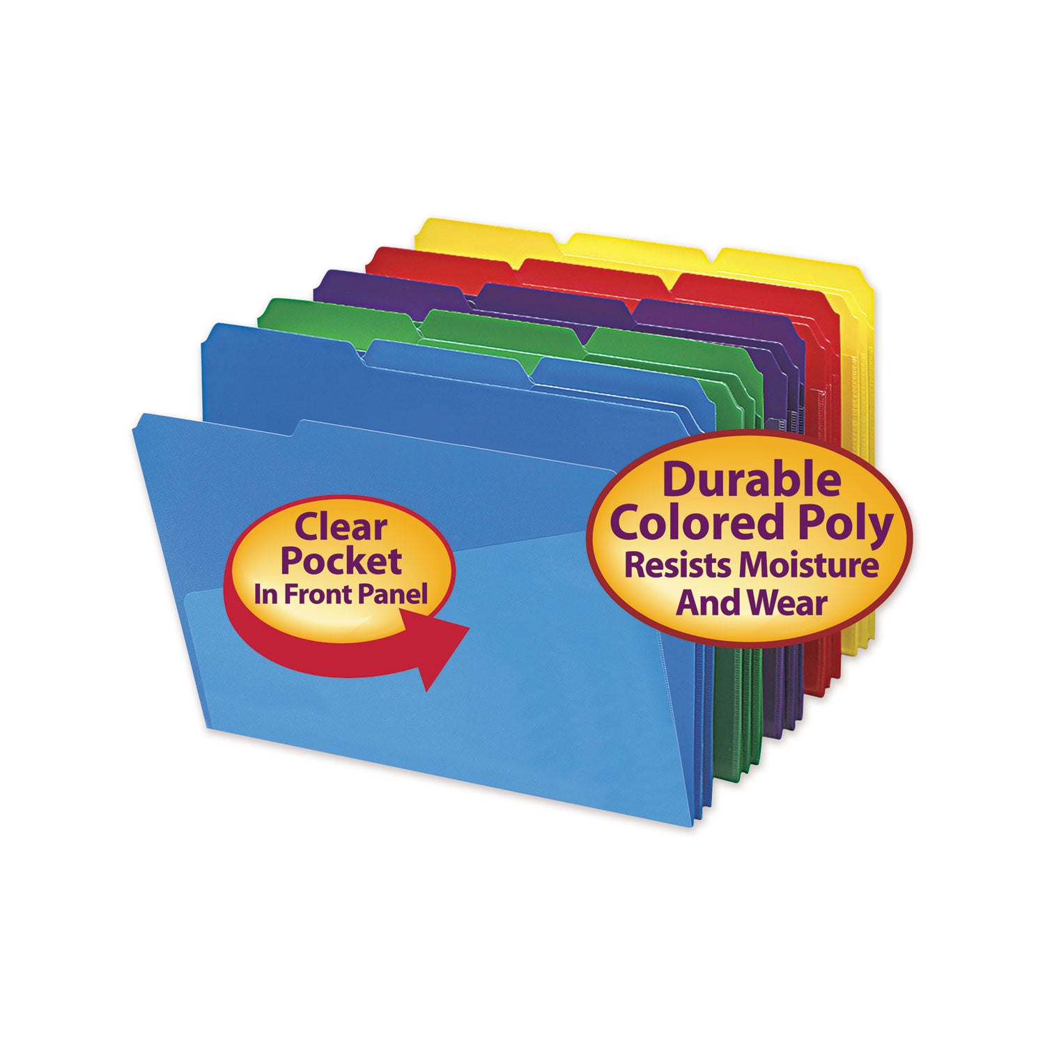 Poly Colored File Folders With Slash Pocket, 1/3-Cut Tabs: Assorted, Letter Size, 0.75" Expansion, Assorted Colors, 30/Box - 