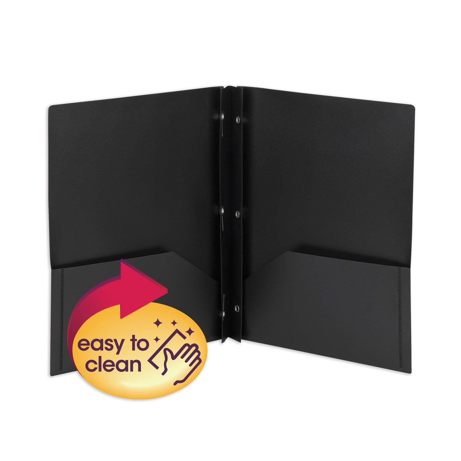 Poly Two-Pocket Folder with Fasteners, 180-Sheet Capacity, 11 x 8.5, Black, 25/Box - 