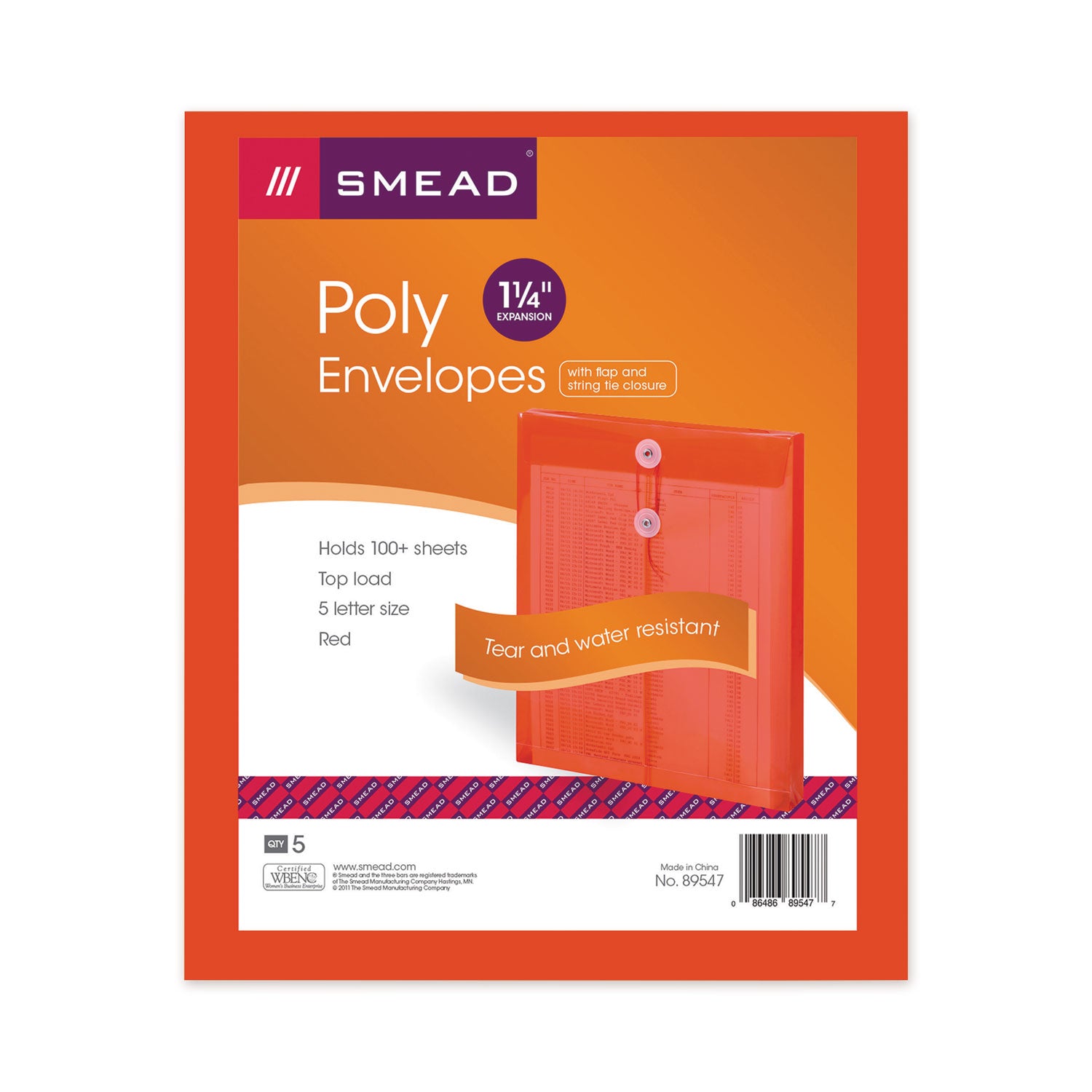 Poly String and Button Interoffice Envelopes, Open-End (Vertical), 9.75 x 11.63, Transparent Red, 5/Pack - 