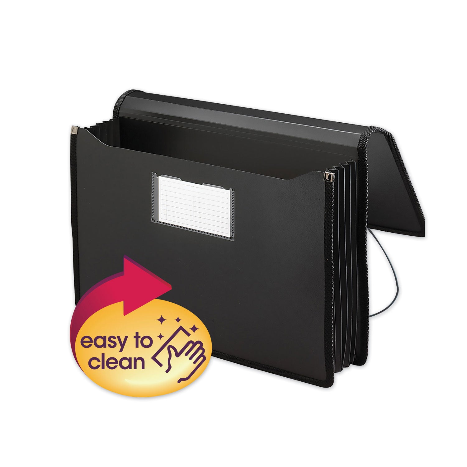 Poly Premium Wallets, 5.25" Expansion, 1 Section, Elastic Cord Closure, Legal Size, Black - 