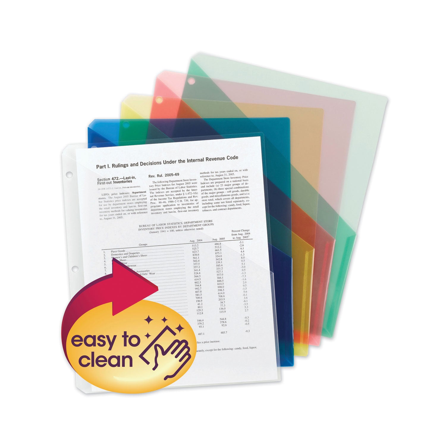 Organized Up Poly Slash Jackets, 2-Sections, Letter Size, Assorted Colors, 5/Pack - 