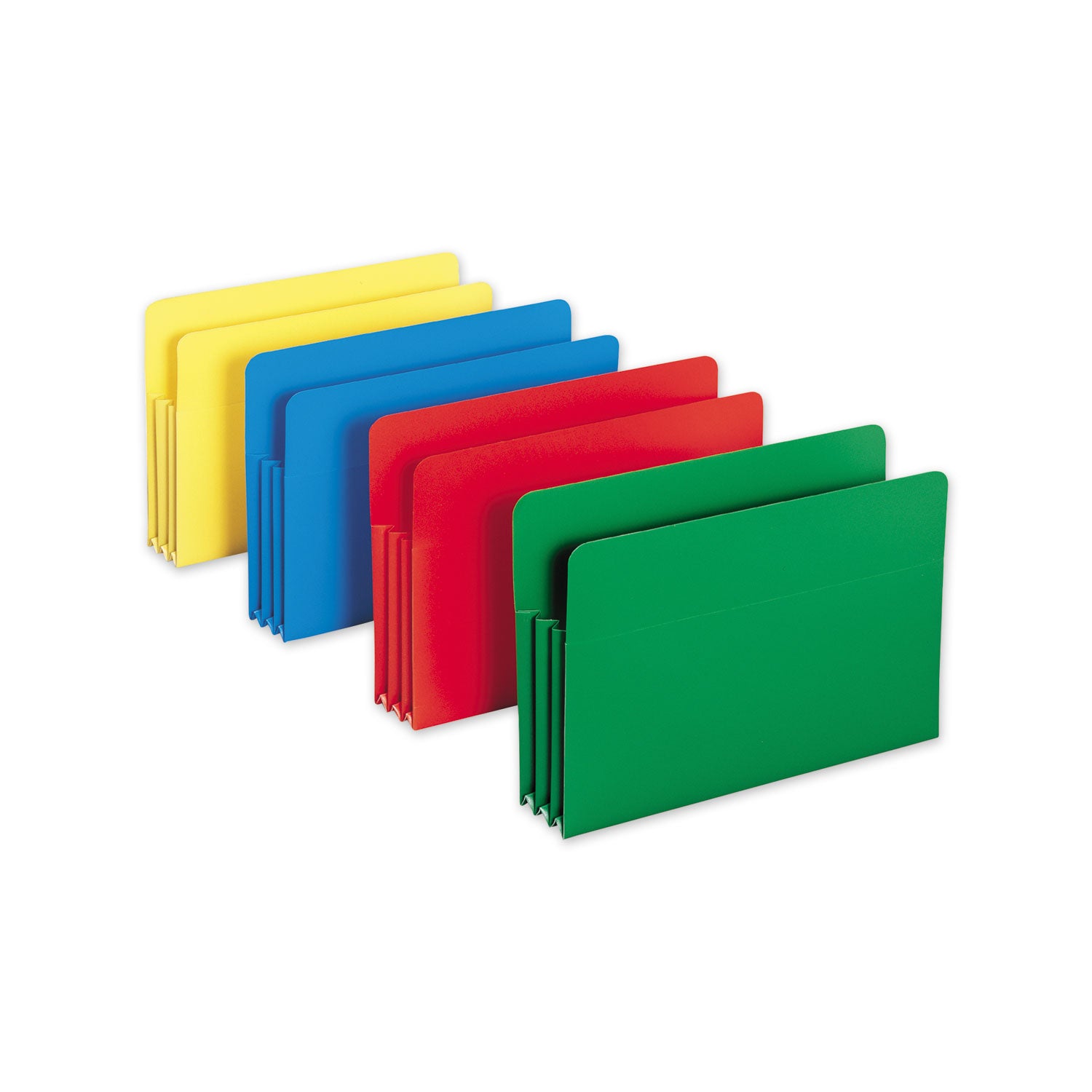 Poly Drop Front File Pockets, 3.5" Expansion, Legal Size, Assorted Colors, 4/Box - 