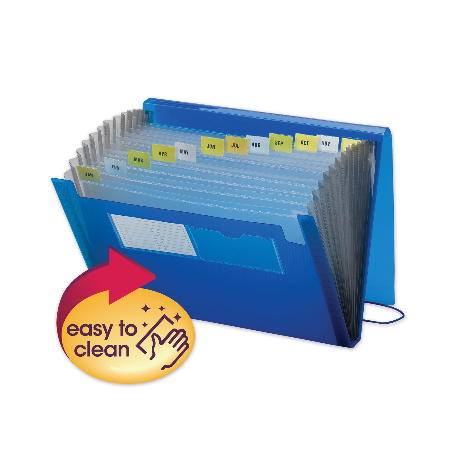 Expanding File With Color Tab Inserts, 9" Expansion, 12 Sections, Elastic Cord Closure, 1/12-Cut Tabs, Letter Size, Blue - 