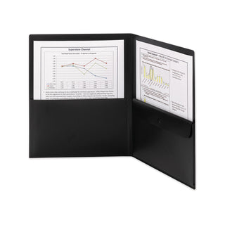 Poly Two-Pocket Folder with Snap Closure Security Pocket, 100-Sheet Capacity, 11 x 8.5, Black, 5/Pack - 