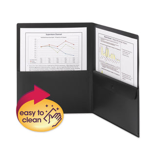 Poly Two-Pocket Folder with Snap Closure Security Pocket, 100-Sheet Capacity, 11 x 8.5, Black, 5/Pack - 
