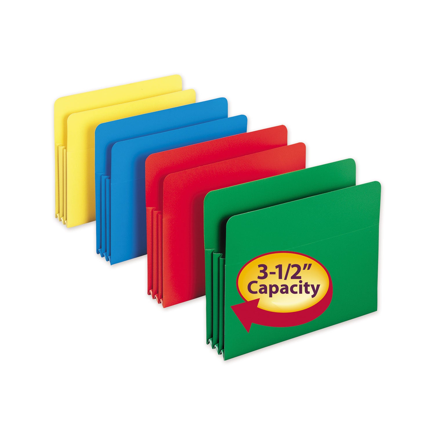 Poly Drop Front File Pockets, 3.5" Expansion, Letter Size, Assorted Colors, 4/Box - 