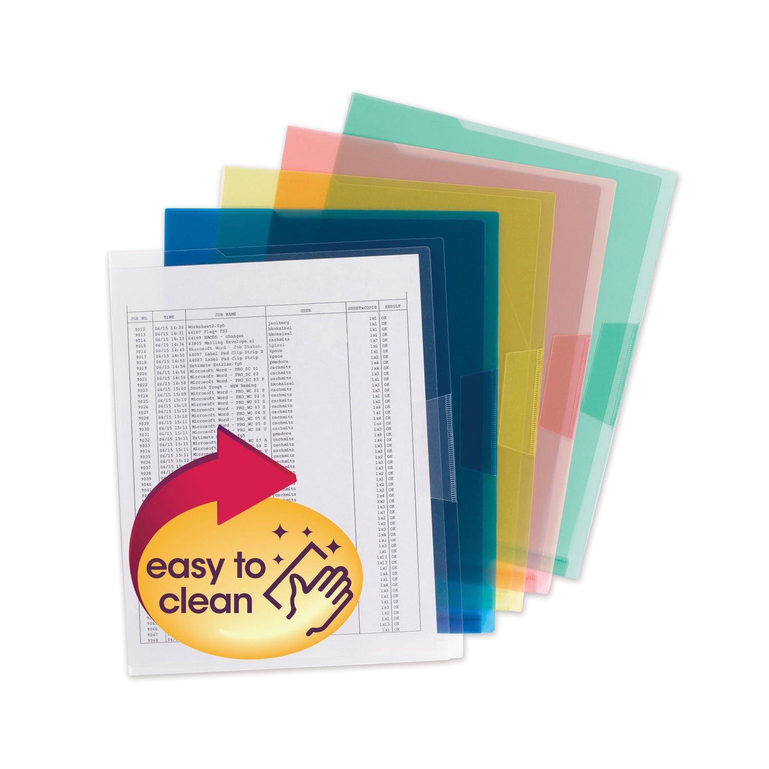 Organized Up Translucent Poly Project Jacket, Letter Size, Assorted Colors, 5/Pack - 