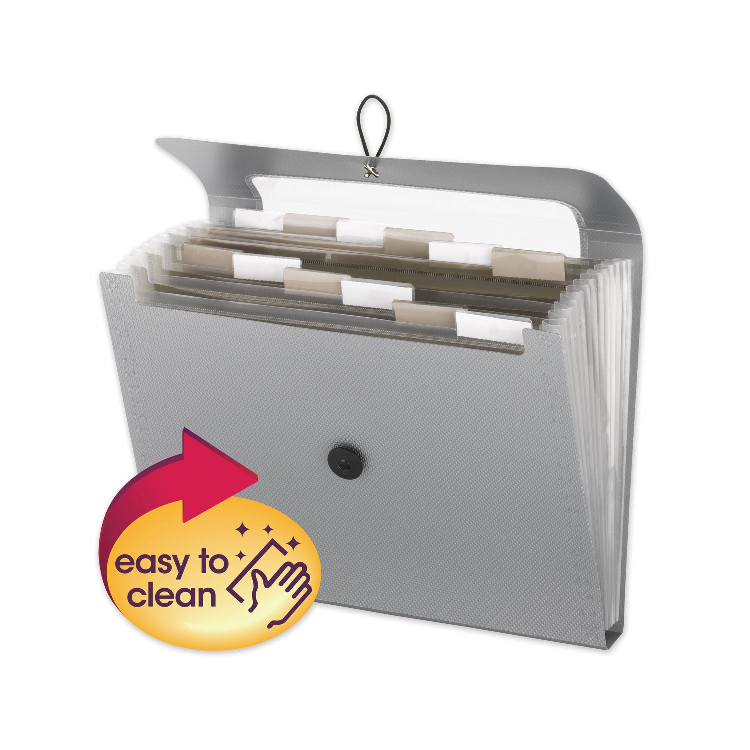 Step Index Organizer, 12 Sections, Cord/Hook Closure, 1/6-Cut Tabs, Letter Size, Silver - 