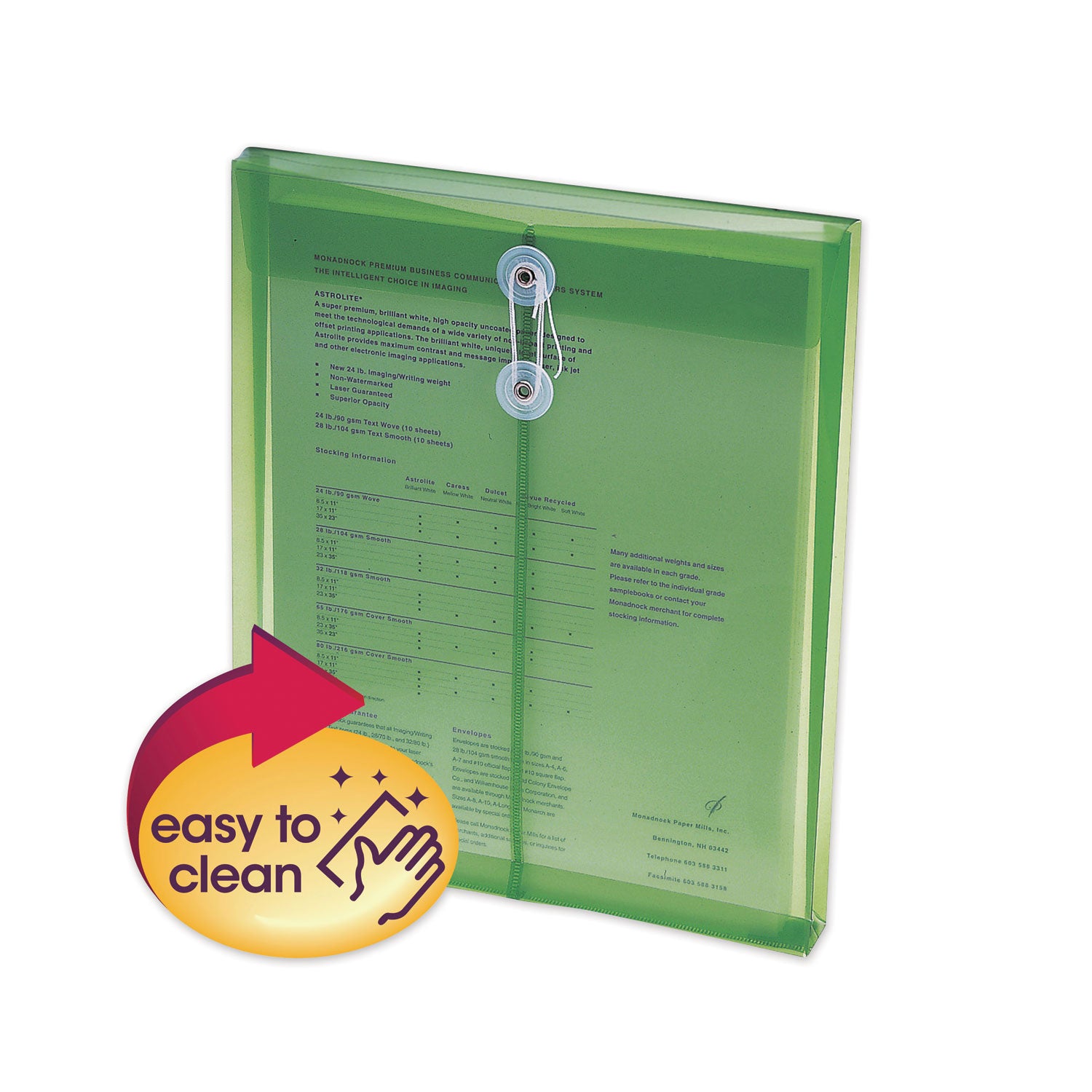 Poly String and Button Interoffice Envelopes, Open-End (Vertical), 9.75 x 11.63, Transparent Green, 5/Pack - 
