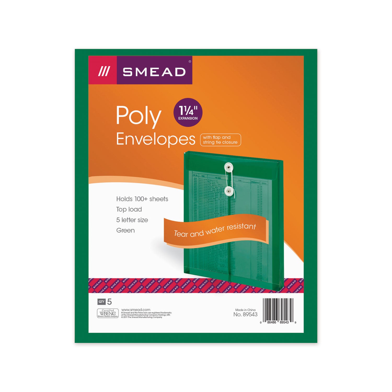 Poly String and Button Interoffice Envelopes, Open-End (Vertical), 9.75 x 11.63, Transparent Green, 5/Pack - 