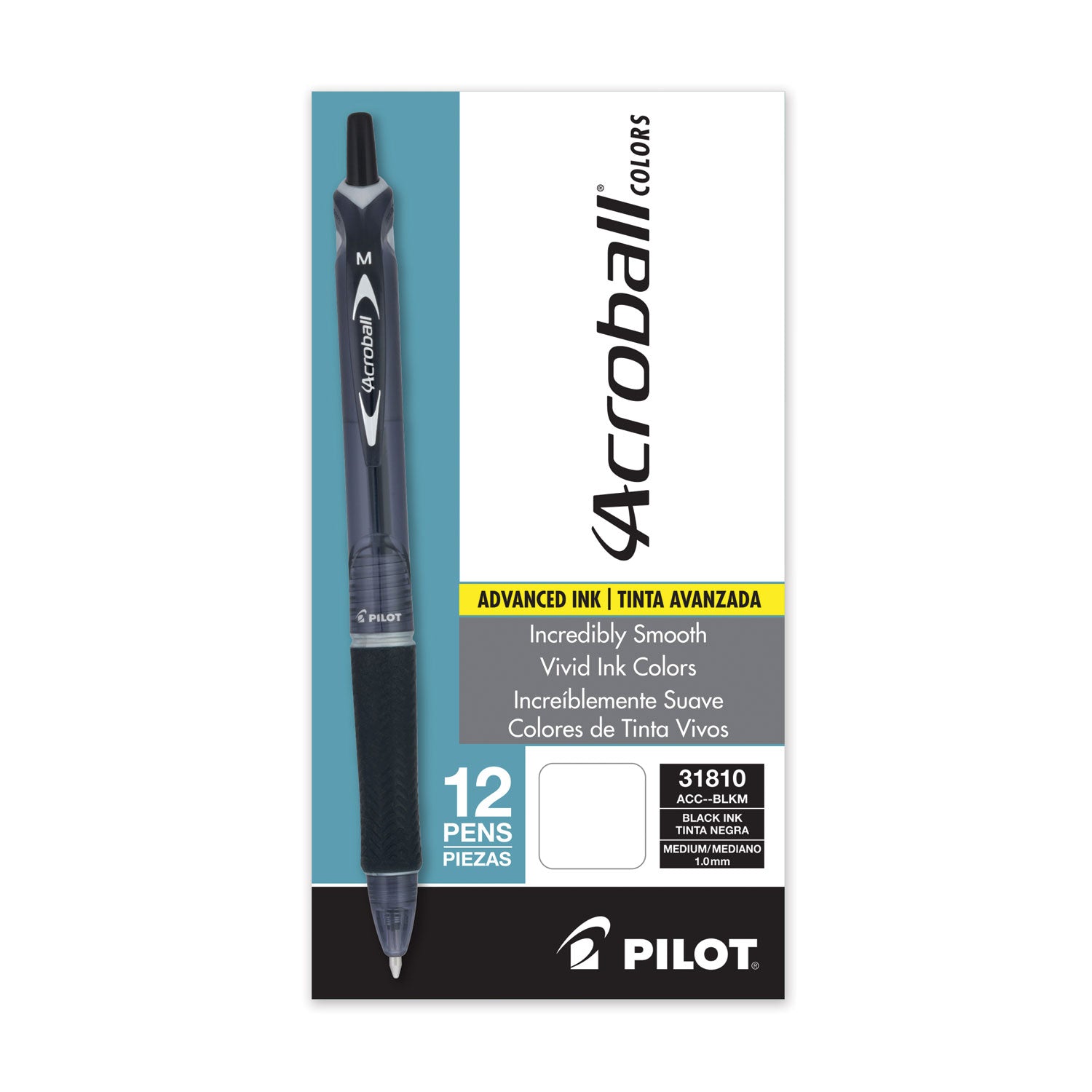 Acroball Colors Advanced Ink Hybrid Gel Pen, Retractable, Medium 1 mm, Black Ink, Smoke/Black Barrel, Dozen - 