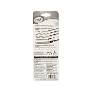 Arts and Craft Brush Set, Assorted Sizes, Natural Hair, Angled, Flat, Round, 5/Set