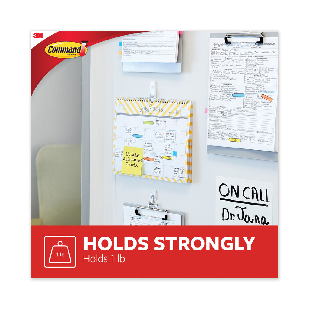 General Purpose Hooks, Small, Plastic, White, 1 lb Capacity, 6 Hooks and 12 Strips/Pack