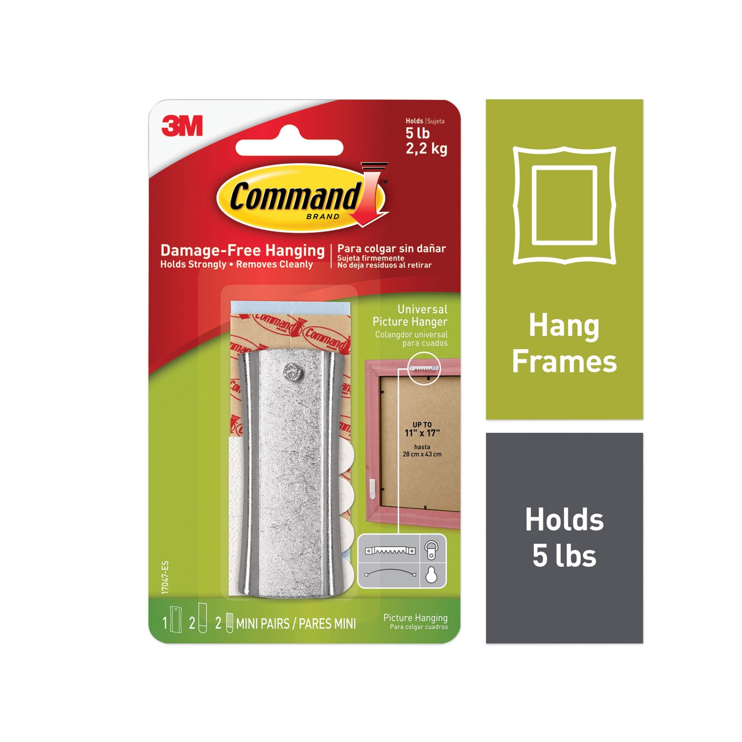 universal-picture-hanger-large-silver-5-lb-capacity-1-hanger-and-4-strips_mmm70006903739 - 1
