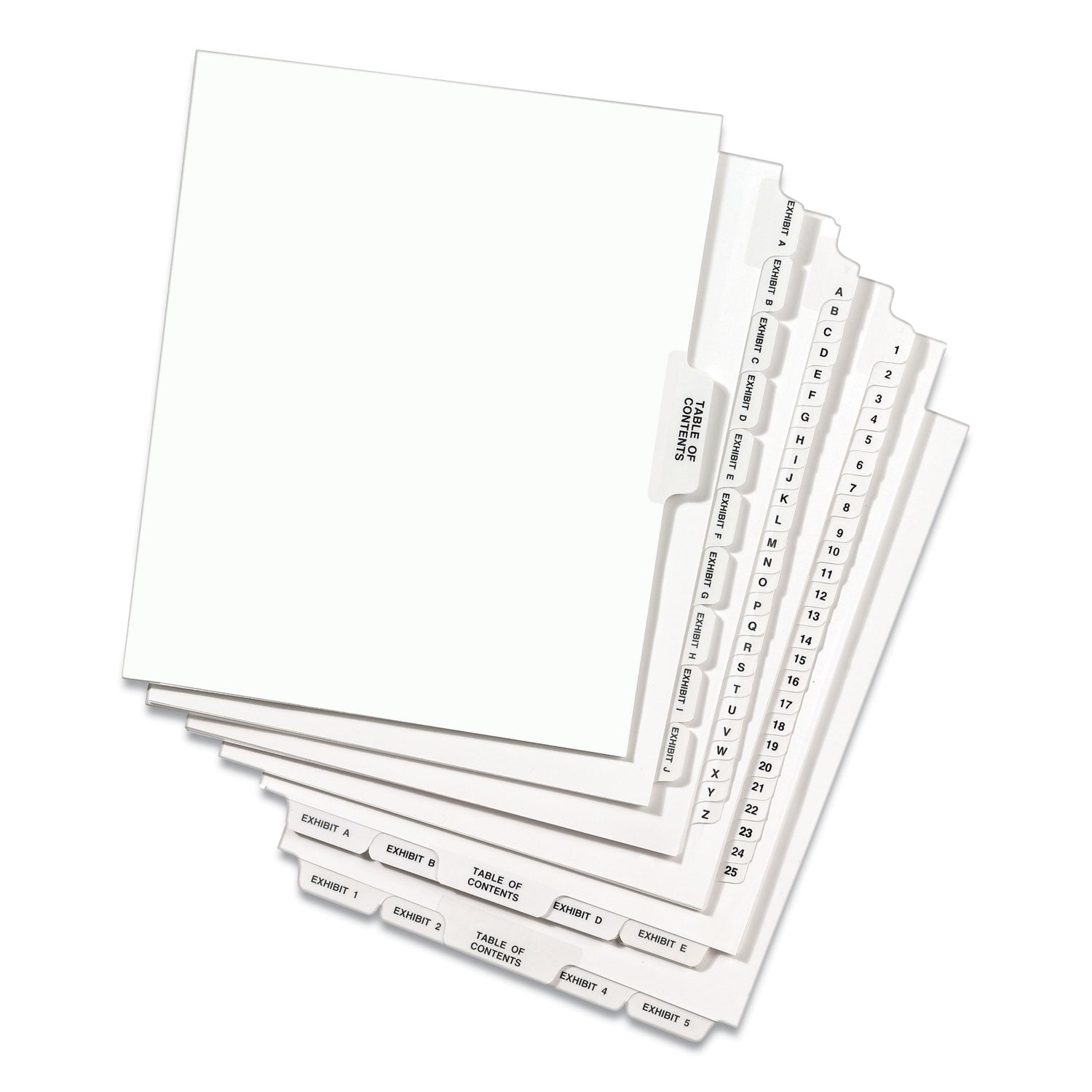 Avery-Style Preprinted Legal Side Tab Divider, 26-Tab, Exhibit A, 11 x 8.5, White, 25/Pack, (1371) - 