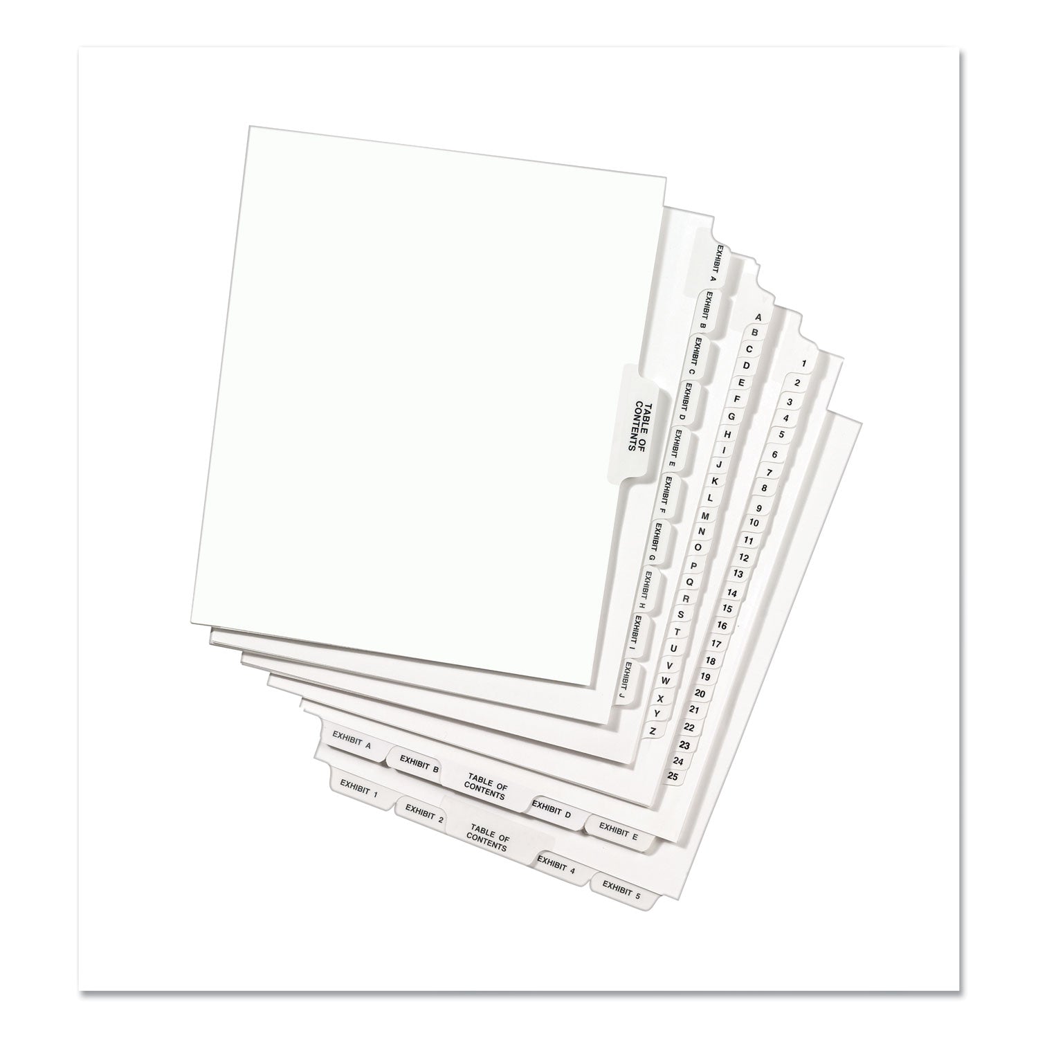 Avery-Style Preprinted Legal Bottom Tab Divider, 26-Tab, Exhibit A, 11 x 8.5, White, 25/PK - 