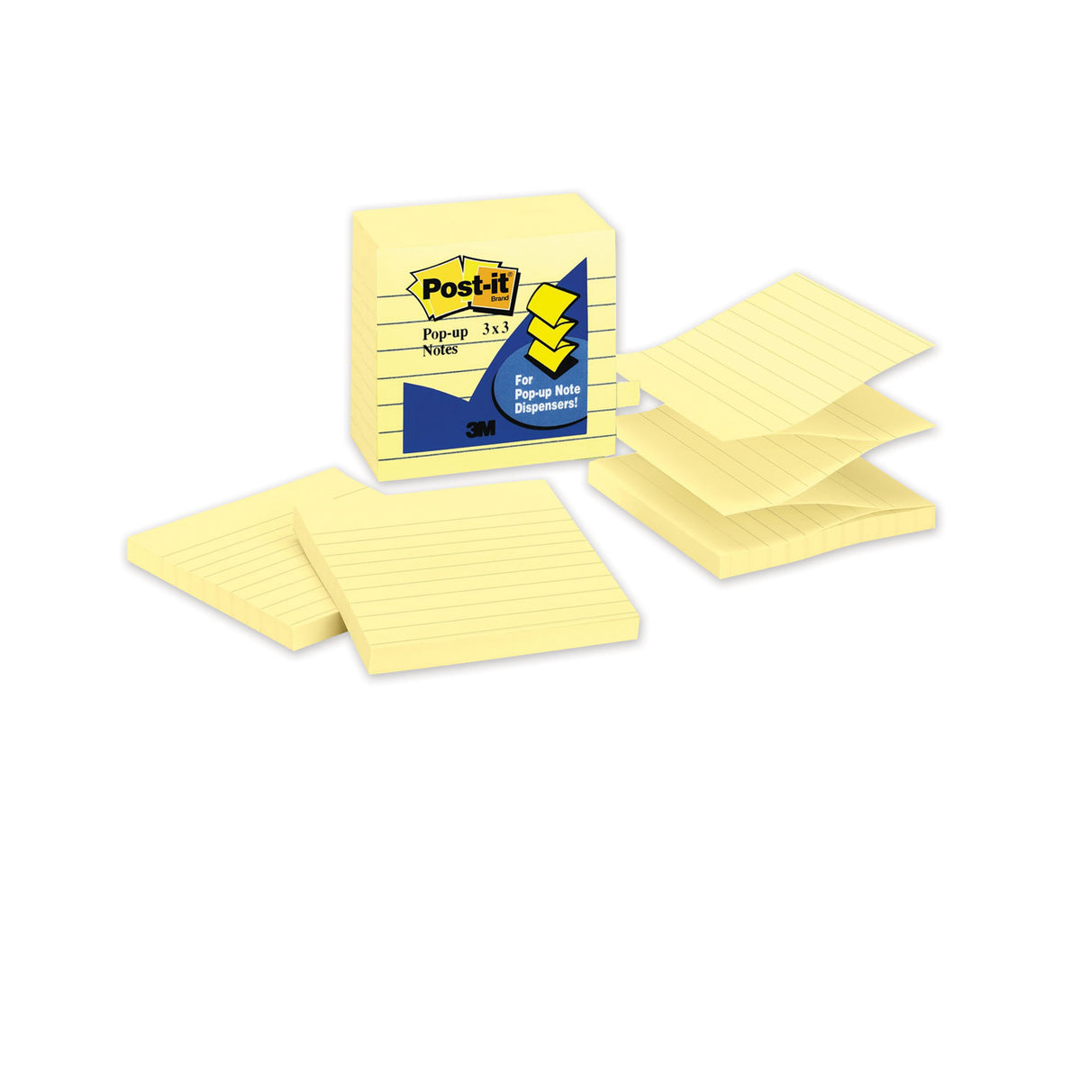 Original Canary Yellow Pop-up Refill, Note Ruled, 3" x 3", Canary Yellow, 100 Sheets/Pad, 6 Pads/Pack