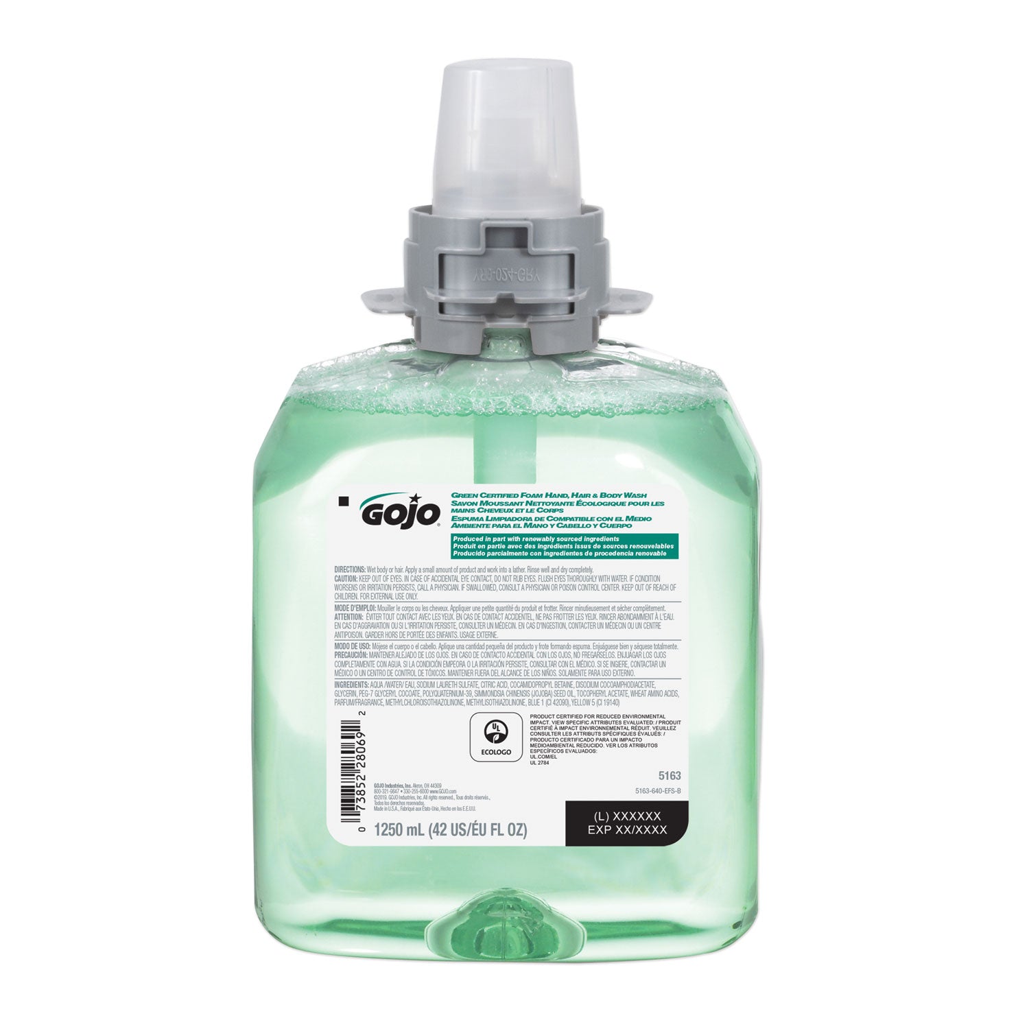 green-certified-foam-hair-and-body-wash-cucumber-melon-1250-ml-refill-4-carton_goj516304ct - 1