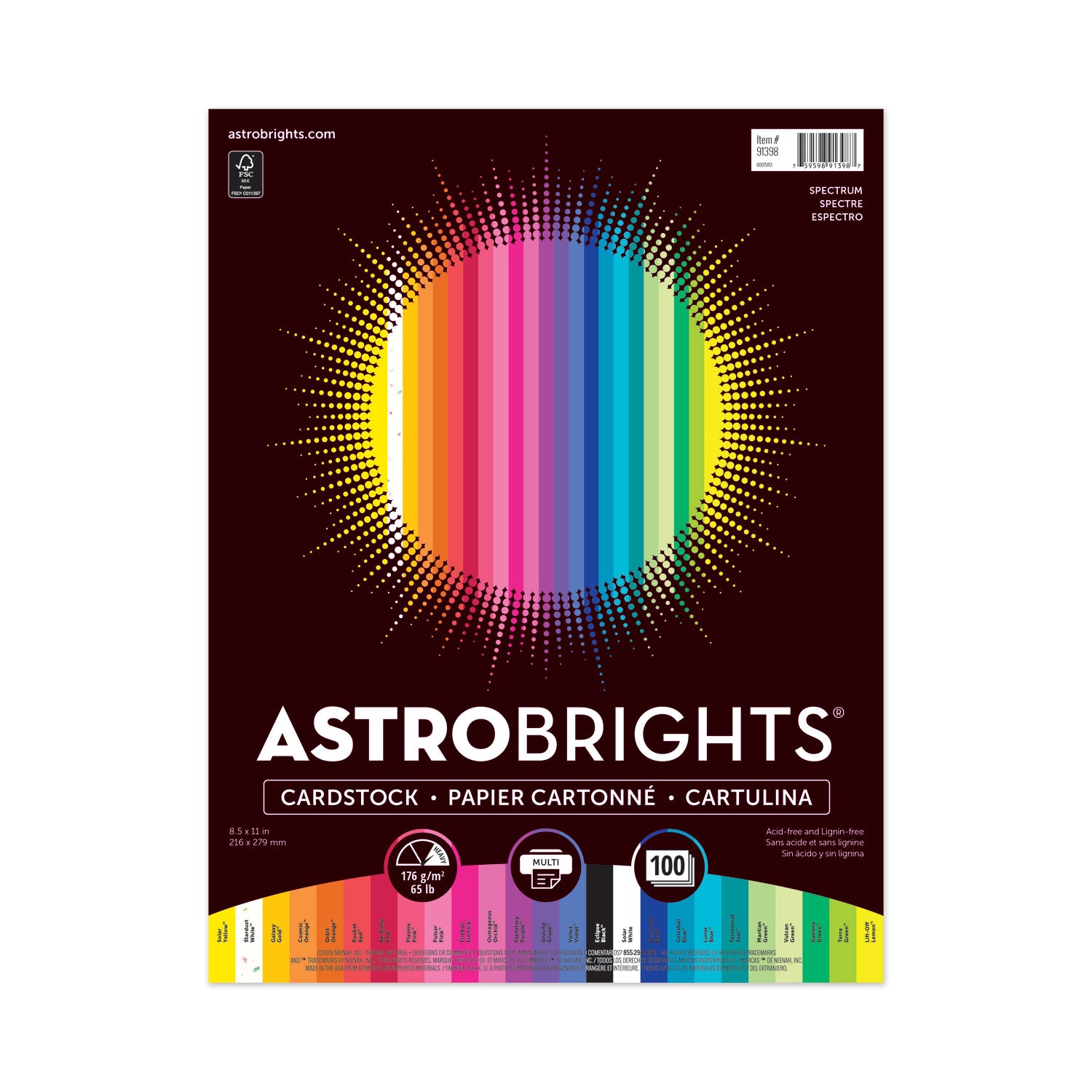 Color Cardstock, 65 lb Cover Weight, 8.5 x 11, Assorted Colors, 100/Pack