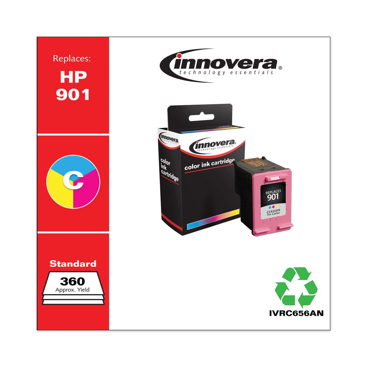 Remanufactured Tri-Color Ink, Replacement for 901 (CC656AN), 360 Page-Yield - 