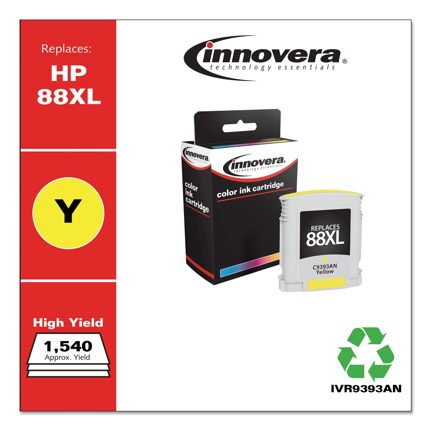 Remanufactured Yellow High-Yield Ink, Replacement for 88XL (C3939AN), 1,540 Page-Yield - 