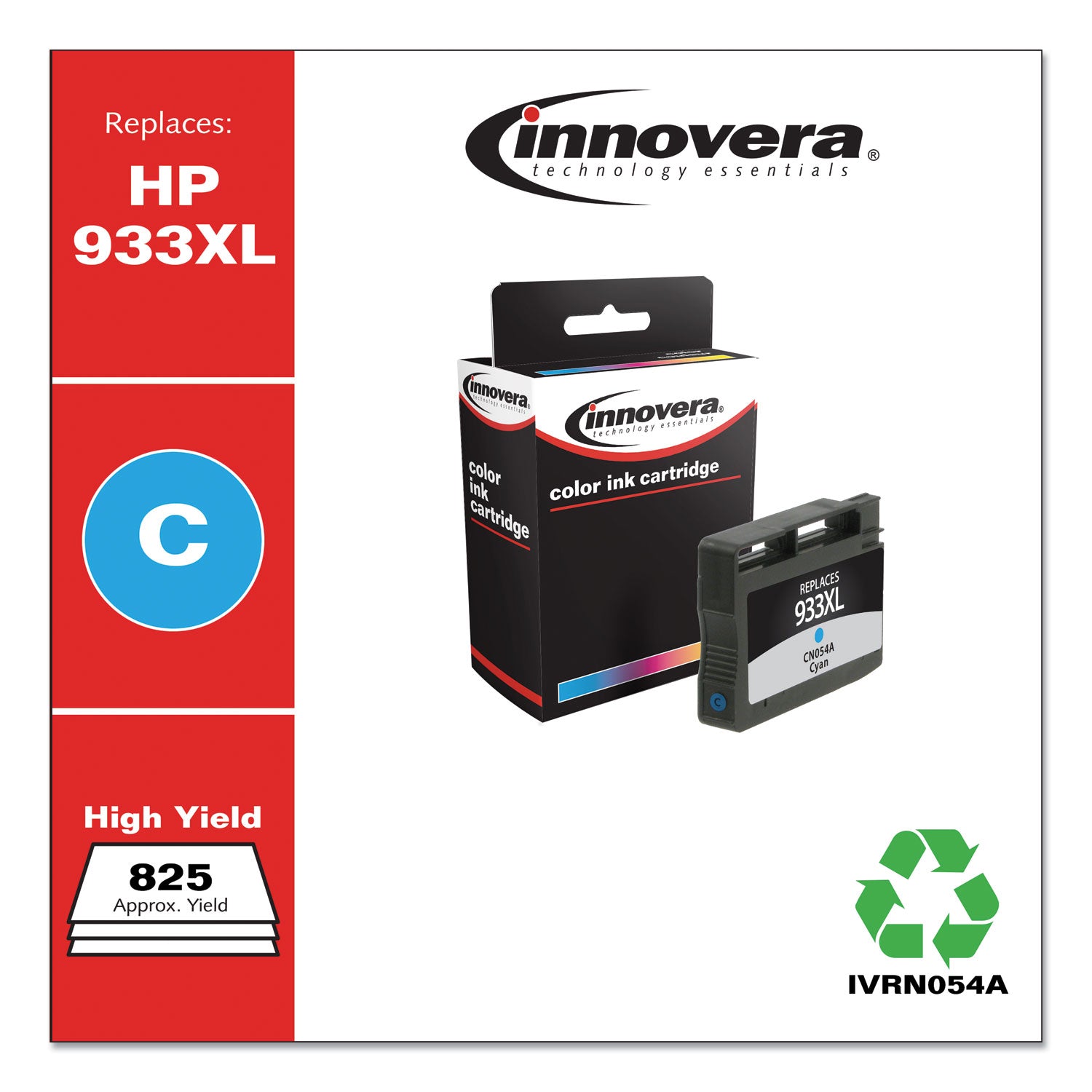 Remanufactured Cyan High-Yield Ink, Replacement for 933XL (CN054A), 825 Page-Yield - 
