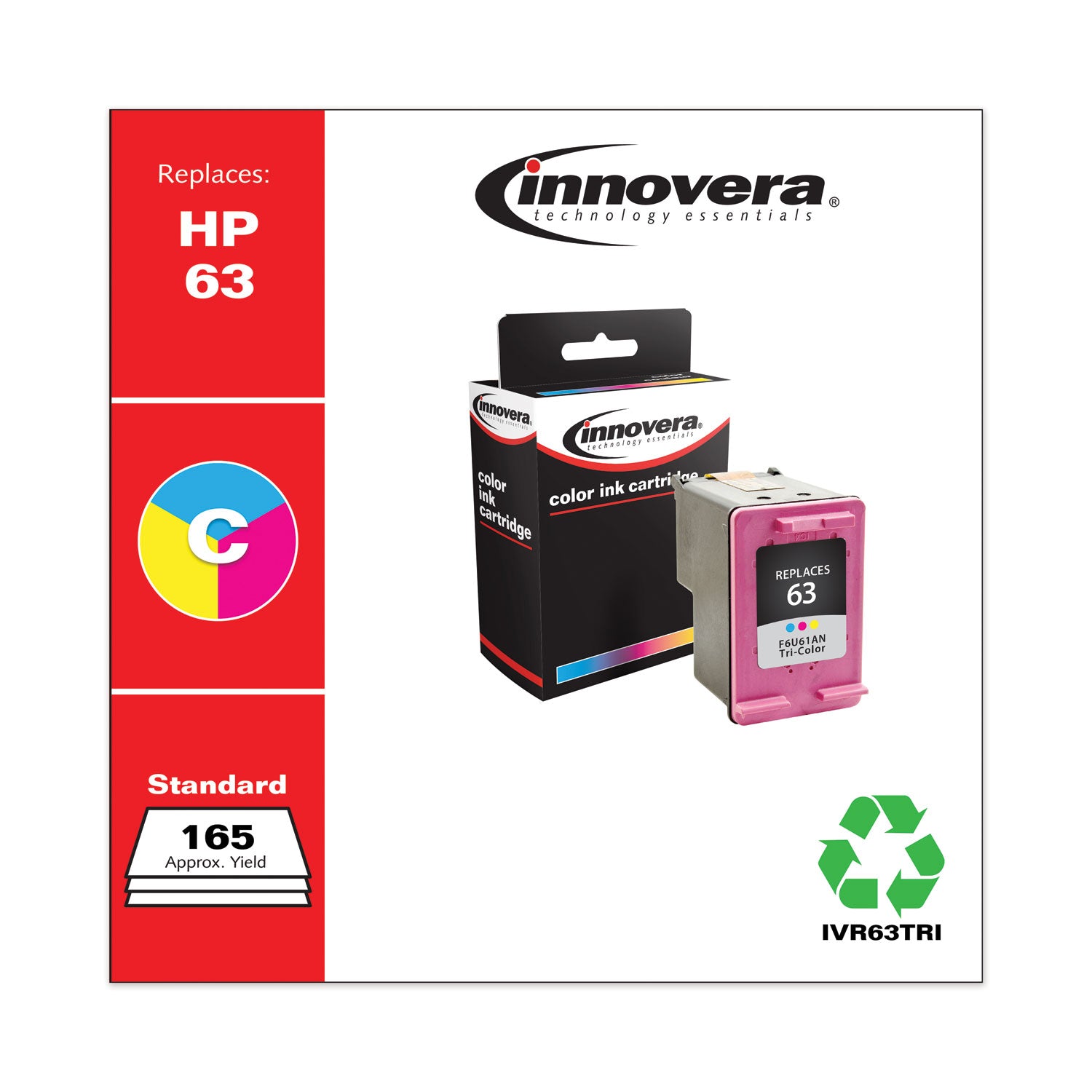 Remanufactured Tri-Color Ink, Replacement for 63 (F6U61AN), 165 Page-Yield