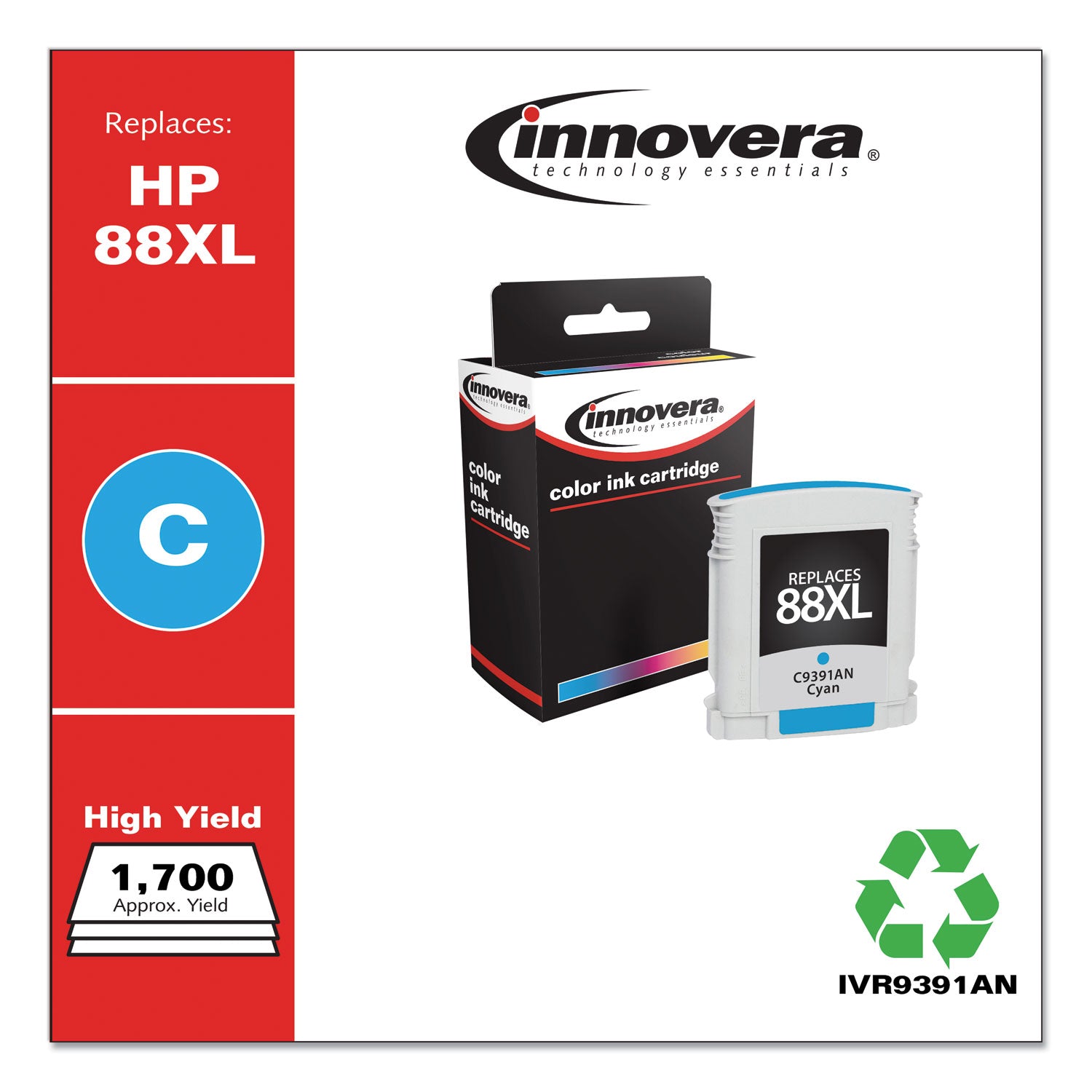 Remanufactured Cyan High-Yield Ink, Replacement for 88XL (C9391AN), 1,700 Page-Yield - 