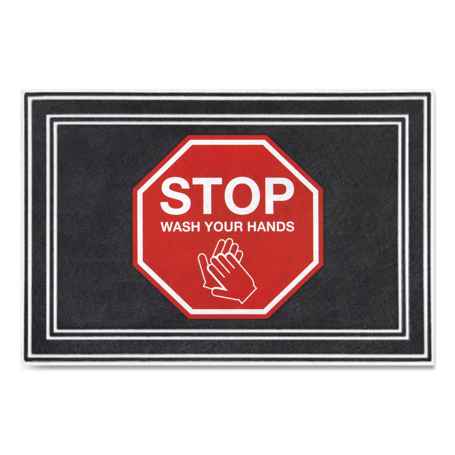 Message Floor Mats, 24 x 36, Charcoal/Red, "Stop Wash Your Hands