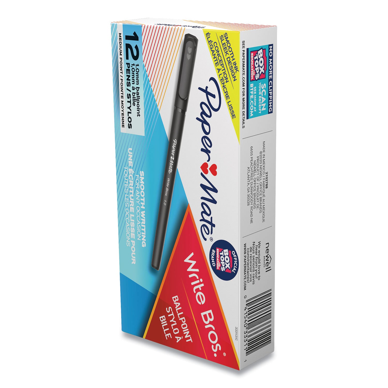 Write Bros. Ballpoint Pen, Stick, Medium 1 mm, Black Ink, Black Barrel, Dozen