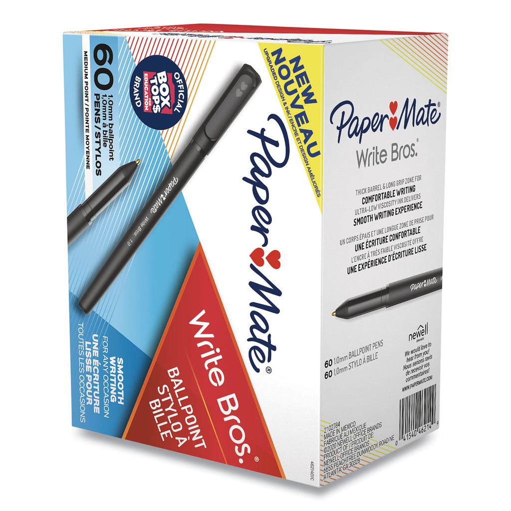 Write Bros. Ballpoint Pen Value Pack, Stick, Medium 1 mm, Black Ink, Black Barrel, 60/Pack