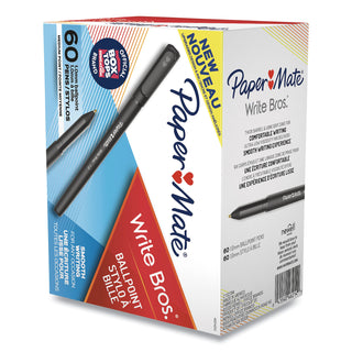 Write Bros. Ballpoint Pen Value Pack, Stick, Medium 1 mm, Black Ink, Black Barrel, 60/Pack
