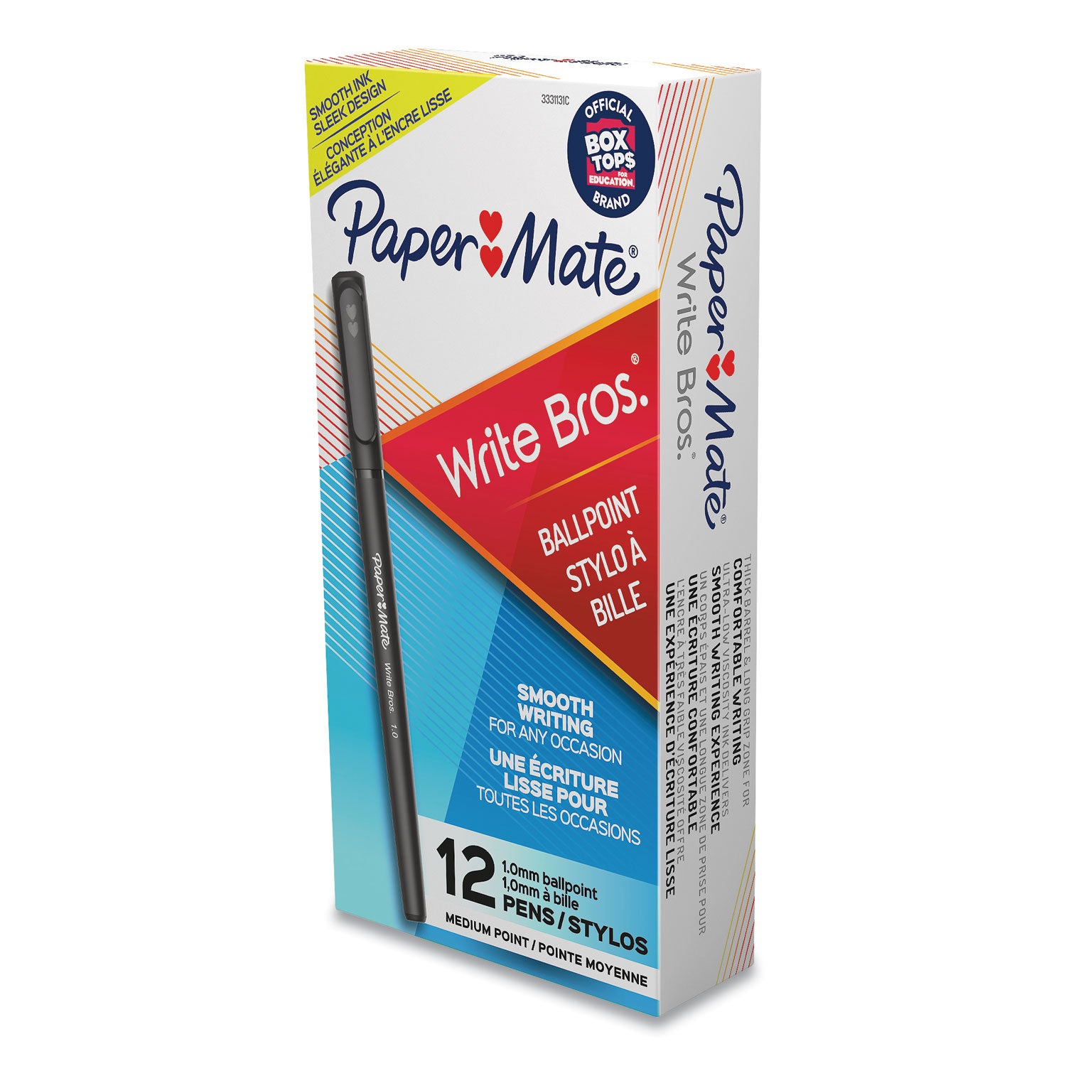 Write Bros. Ballpoint Pen, Stick, Medium 1 mm, Black Ink, Black Barrel, Dozen