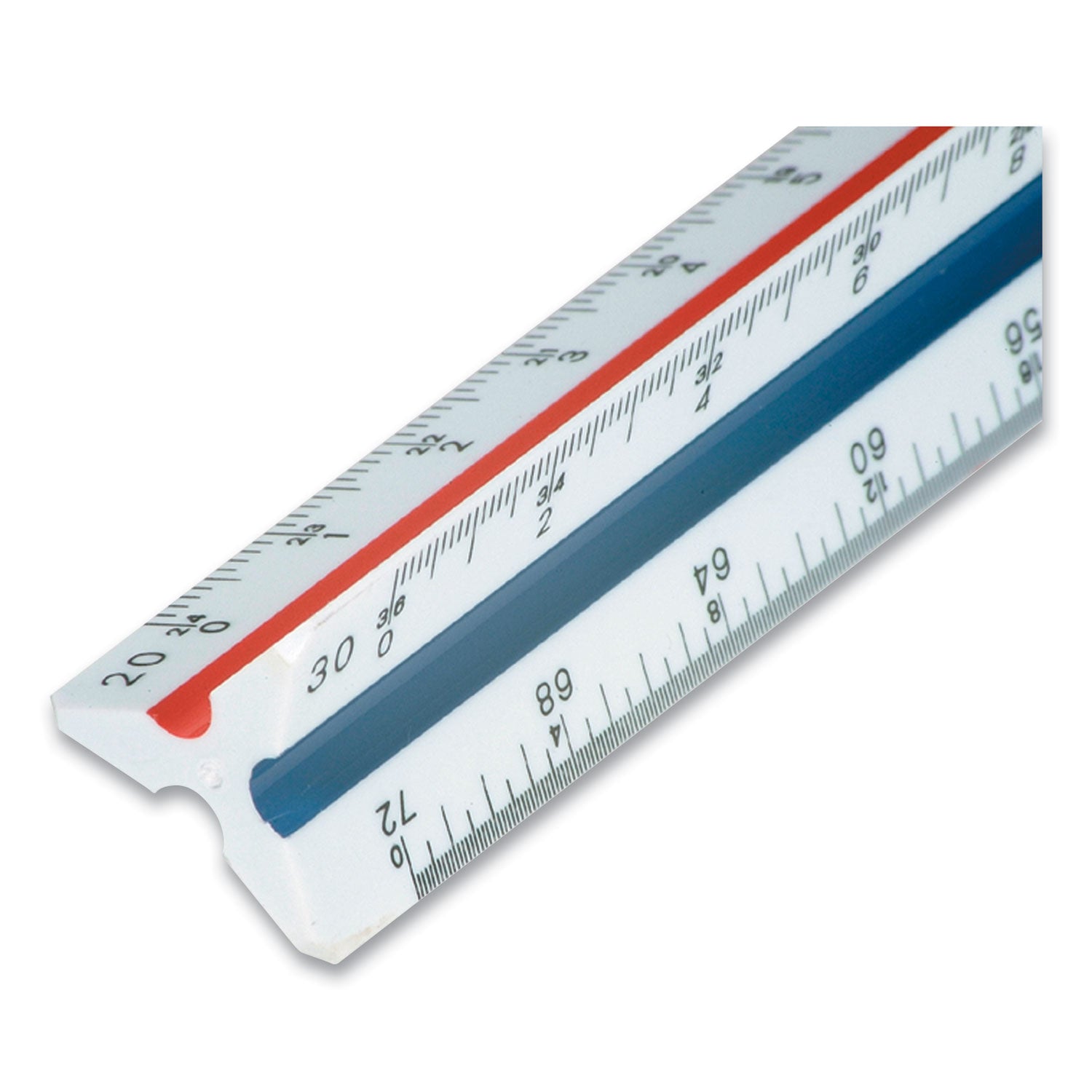 Triangular Scale Plastic Engineers Ruler, 12" Long, White with Colored Grooves - 