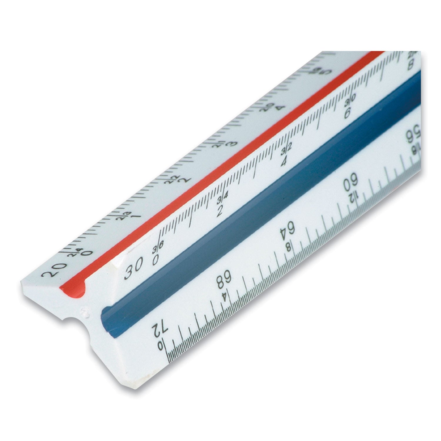 Triangular Scale Plastic Engineers Ruler, 12" Long, White with Colored Grooves
