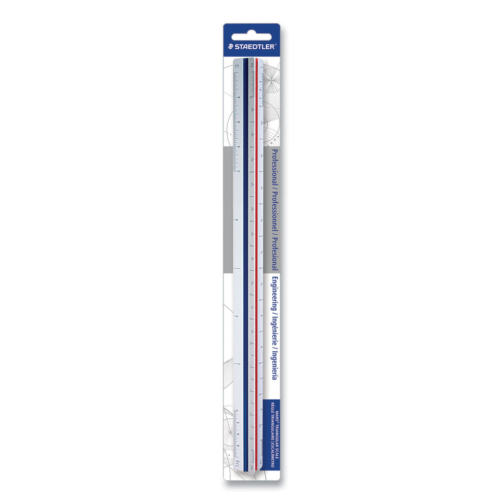 Triangular Scale Plastic Engineers Ruler, 12" Long, White with Colored Grooves