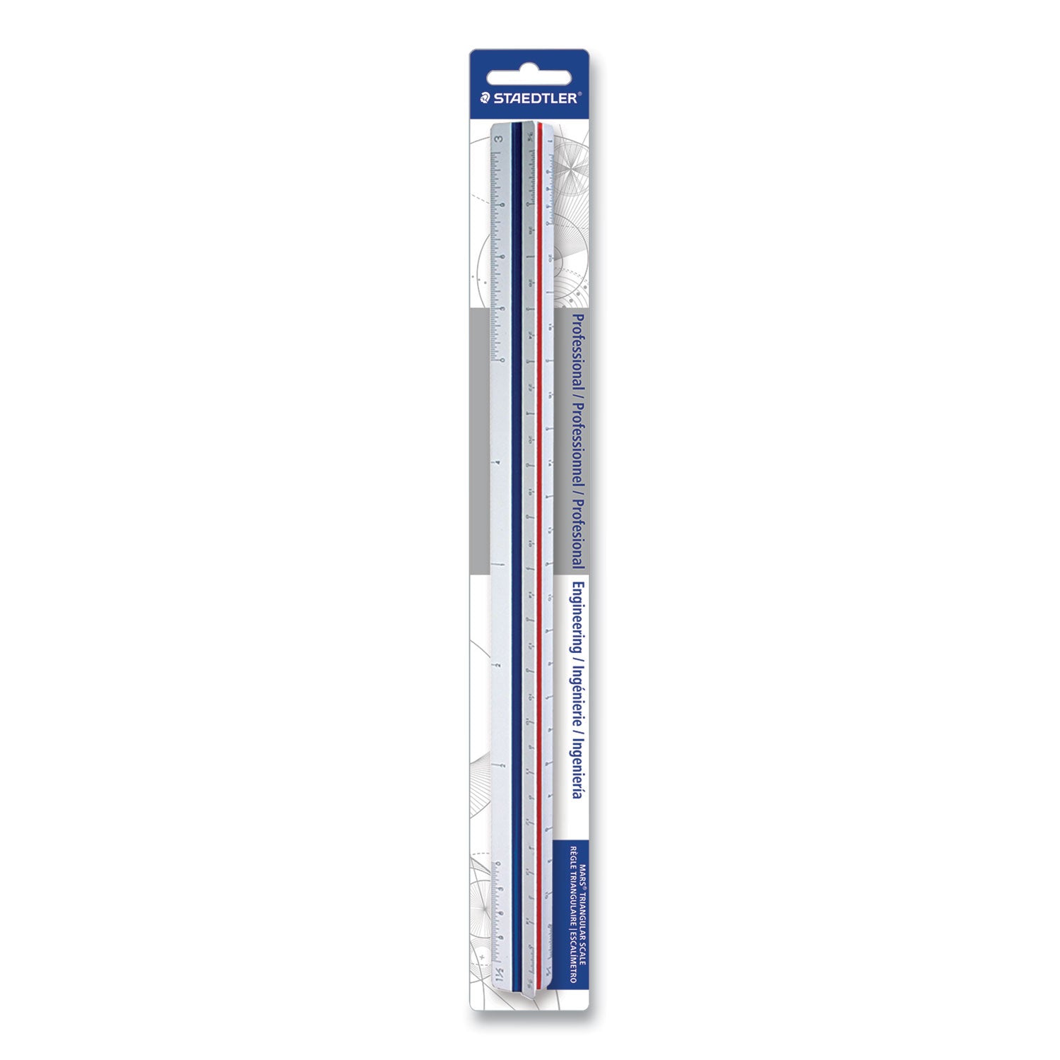 Triangular Scale Plastic Engineers Ruler, 12" Long, White with Colored Grooves