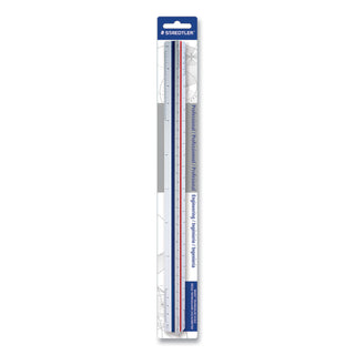 Triangular Scale Plastic Engineers Ruler, 12" Long, White with Colored Grooves