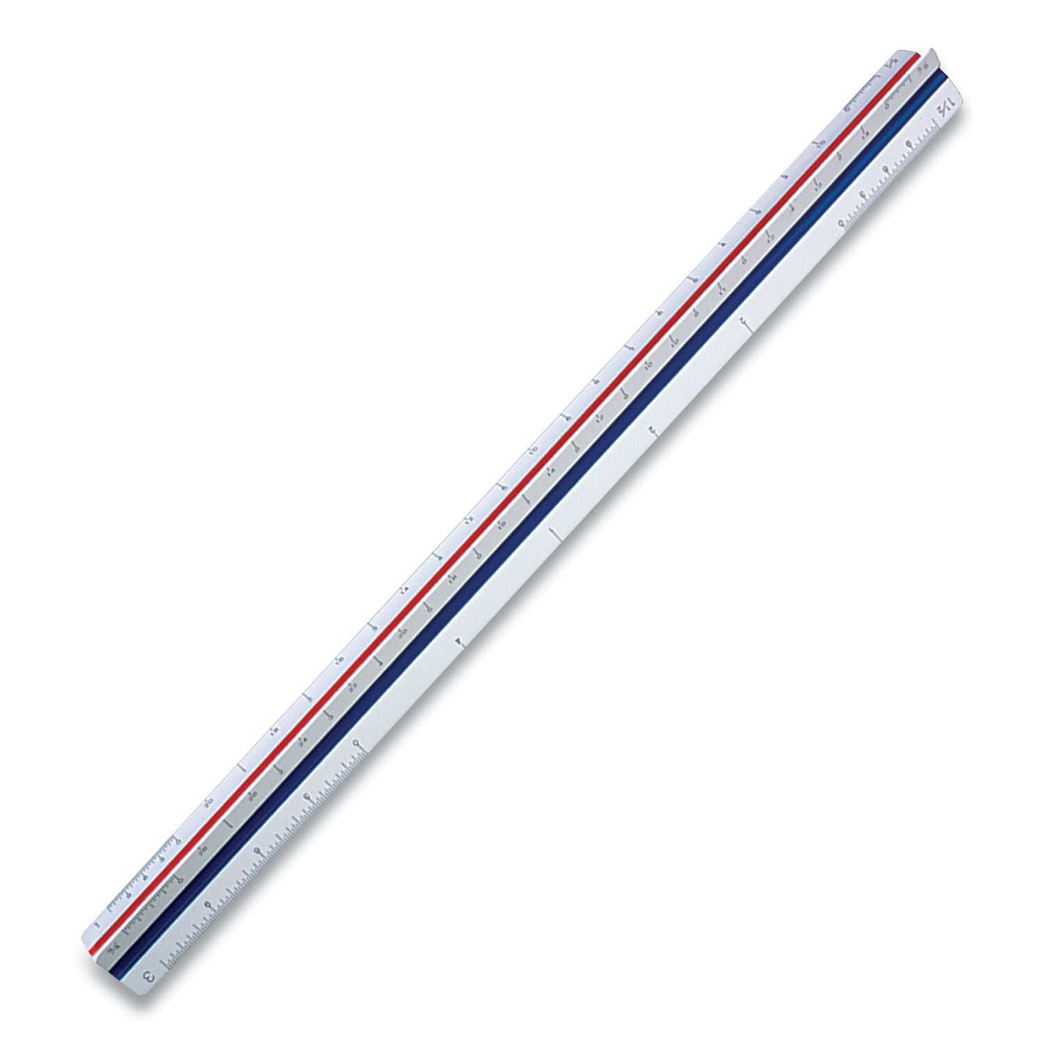 Triangular Scale Plastic Engineers Ruler, 12" Long, White with Colored Grooves - 
