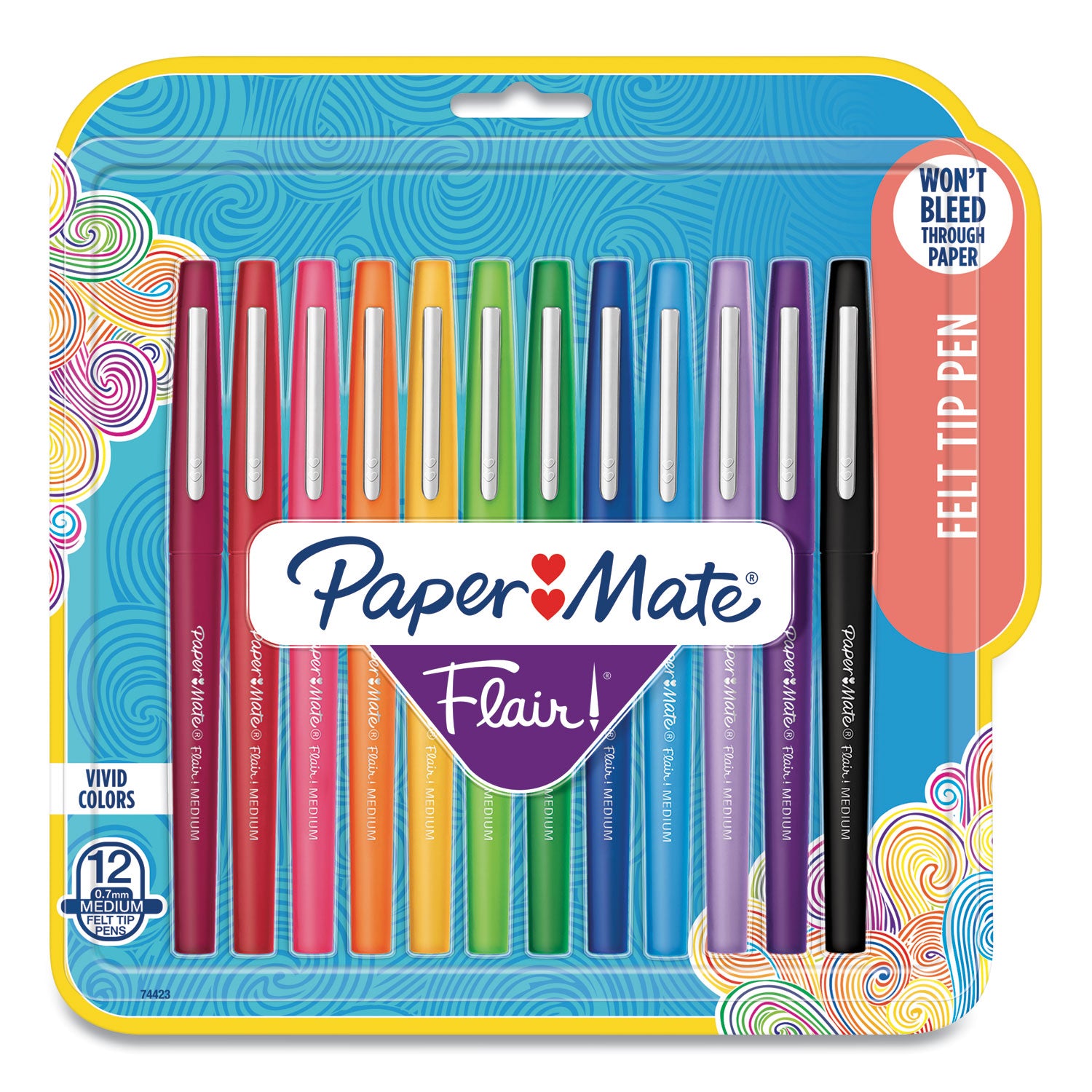 Point Guard Flair Felt Tip Porous Point Pen, Stick, Medium 0.7 mm, Assorted Ink and Barrel Colors, 12/Pack - 