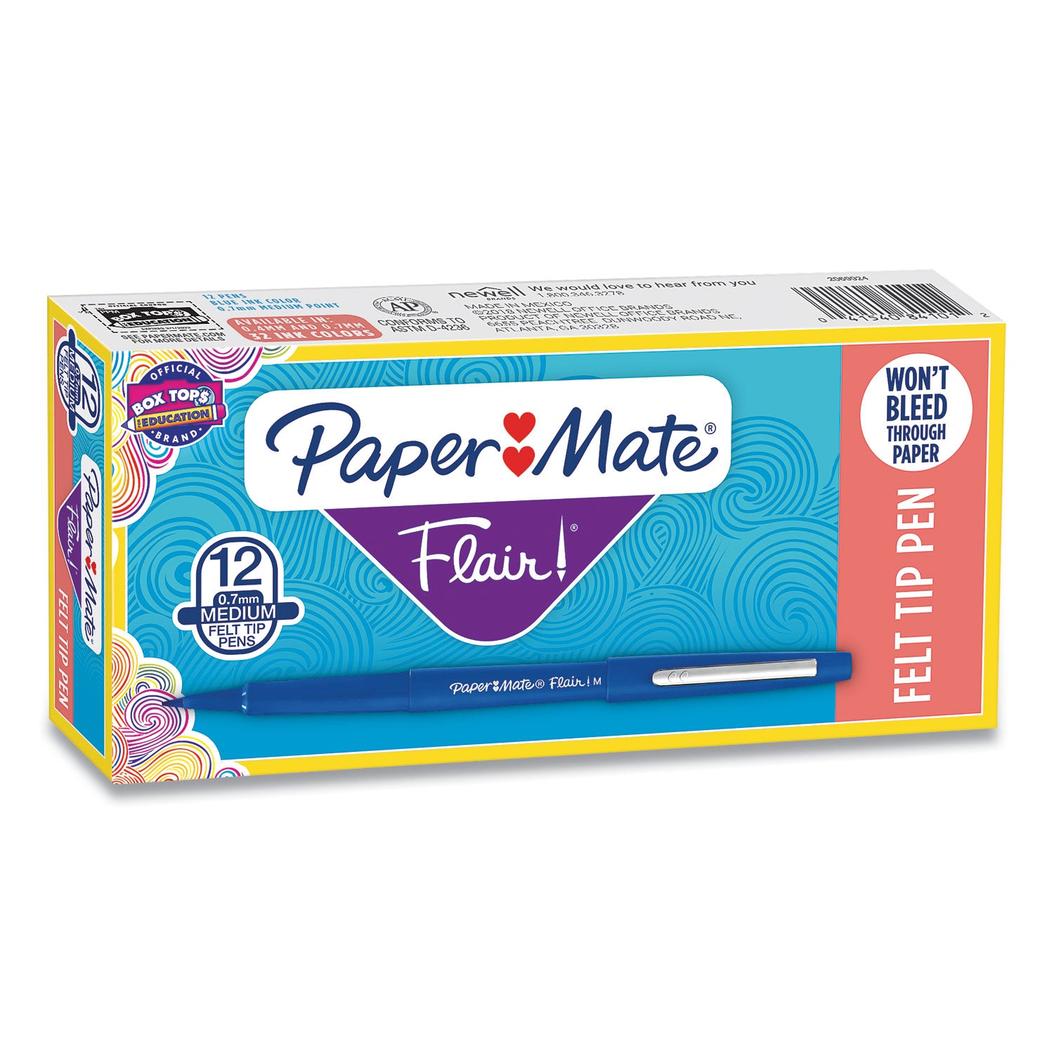 Point Guard Flair Felt Tip Porous Point Pen, Stick, Medium 0.7 mm, Blue Ink, Blue Barrel, Dozen - 