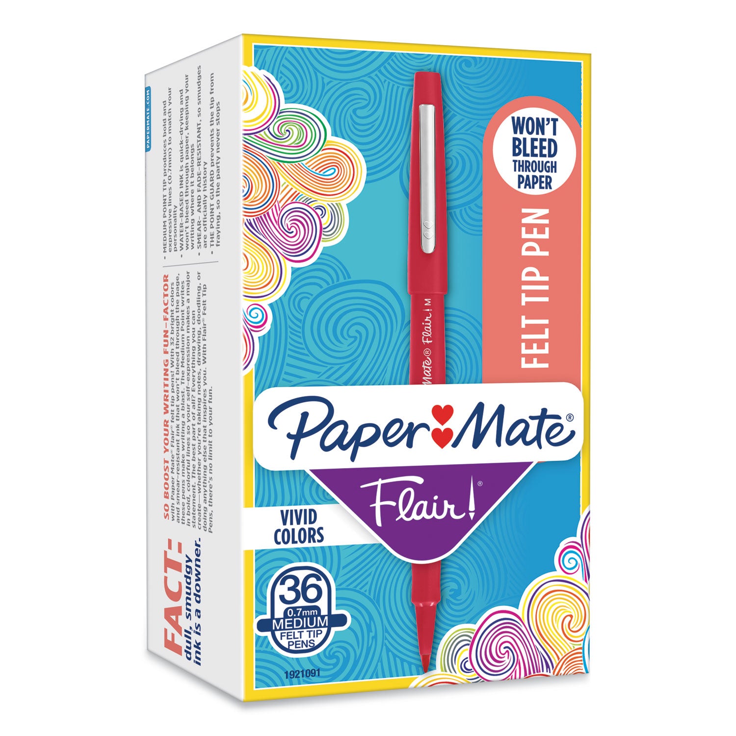 Point Guard Flair Felt Tip Porous Point Pen, Stick, Bold 1.4 mm, Red Ink, Red Barrel, 36/Box