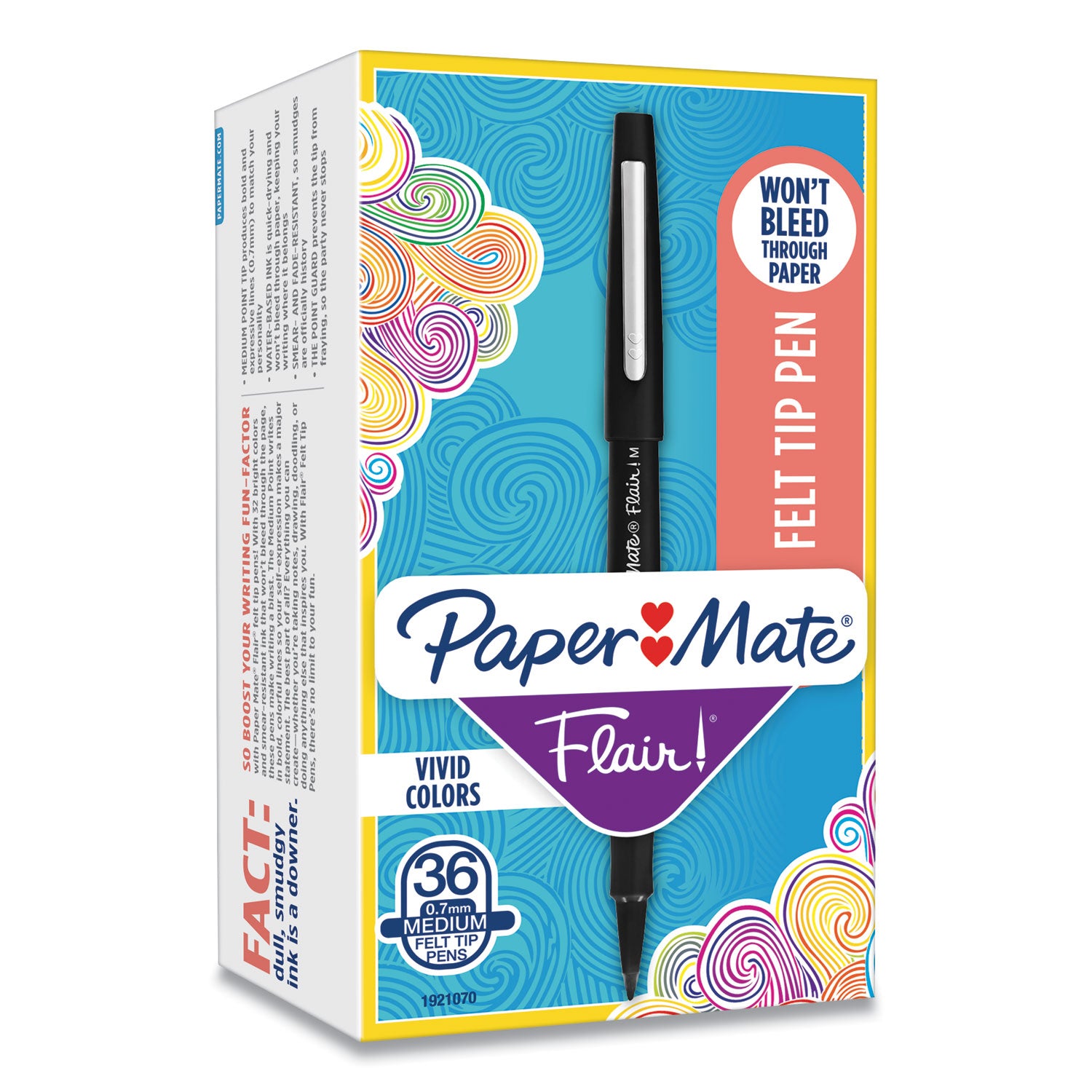 Point Guard Flair Felt Tip Porous Point Pen, Stick, Medium 0.7 mm, Black Ink, Black Barrel, 36/Box - 