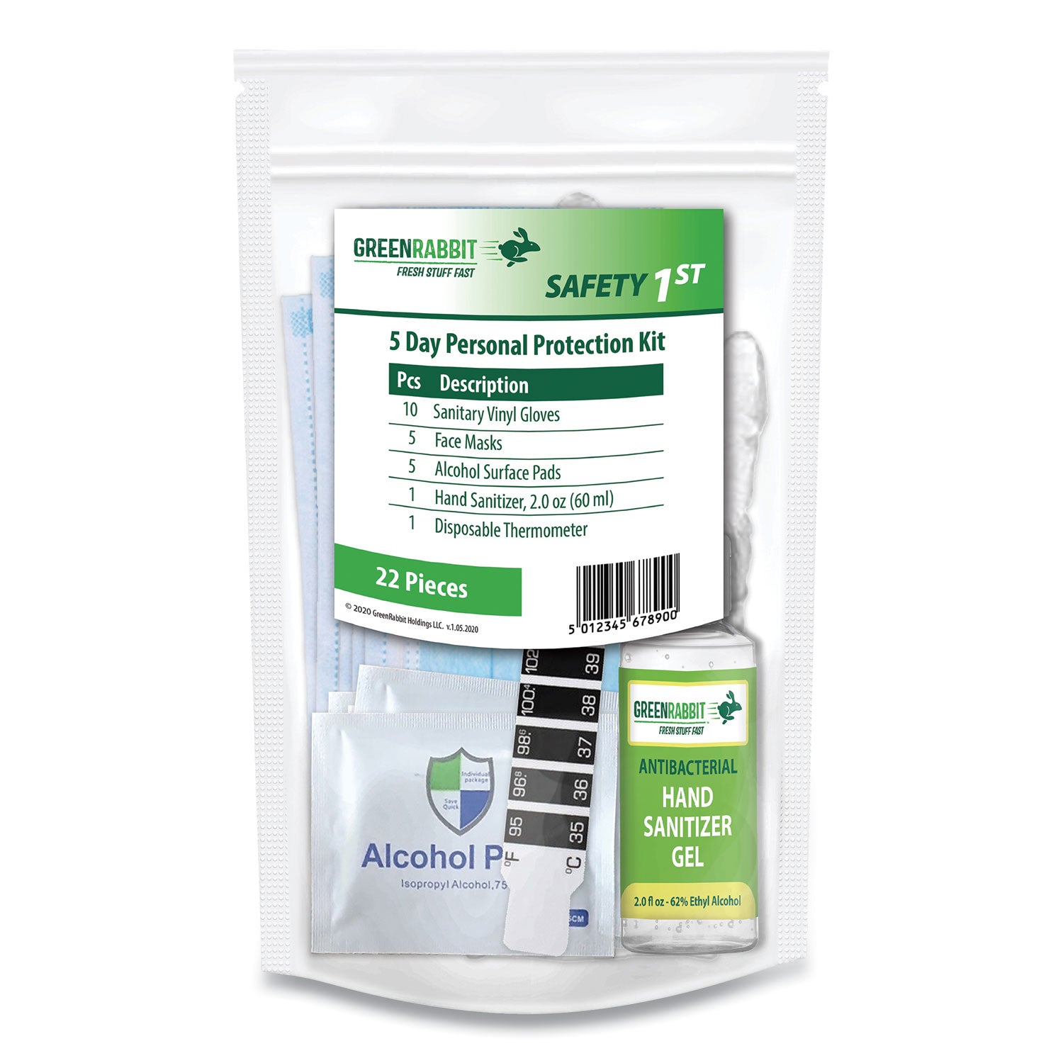 safety-1st-five-day-personal-protection-kit-22-pieces-resealable-bag-2-x-6-x-9-1-kit-ships-in-1-3-business-days_grr60000202 - 1