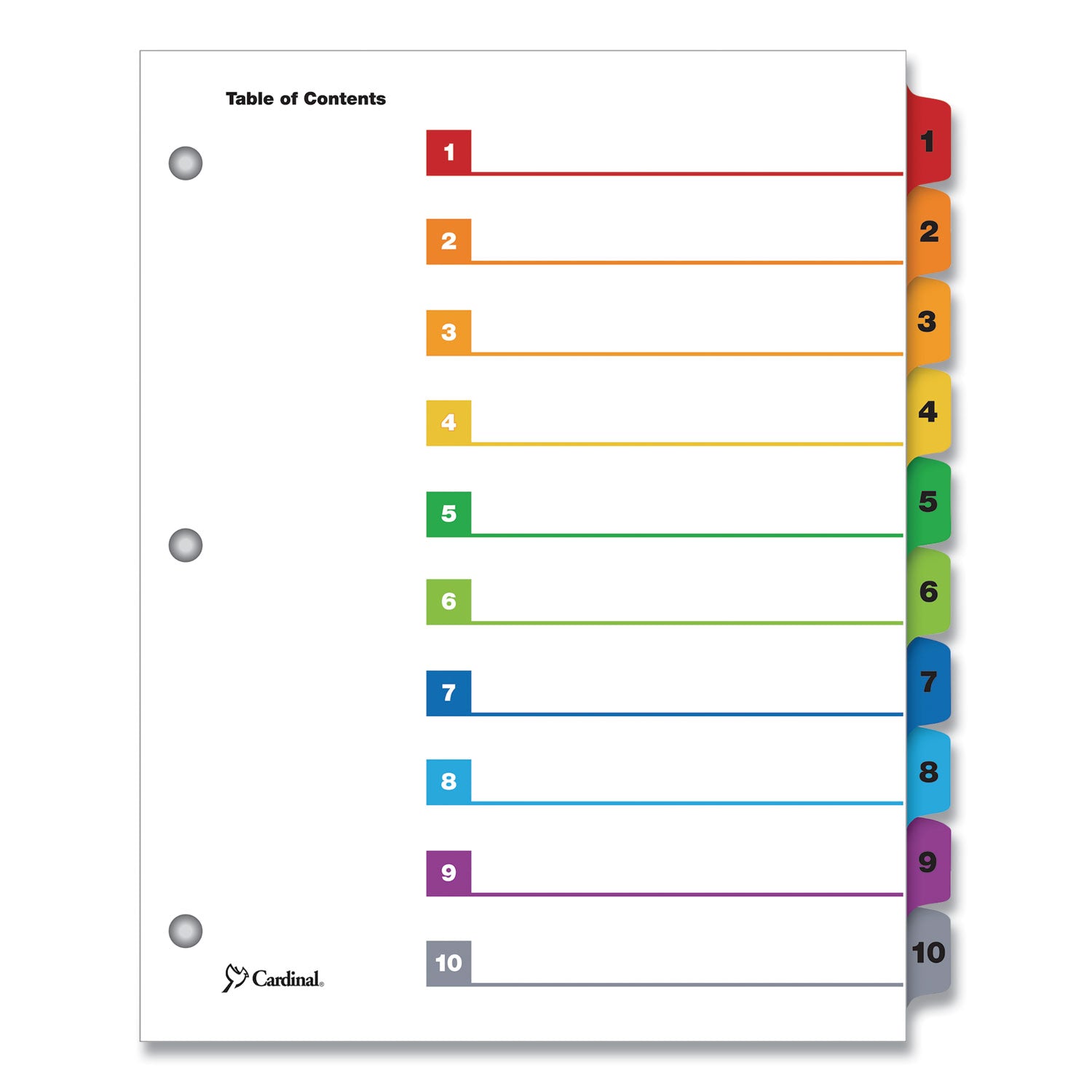 OneStep Printable Table of Contents and Dividers, 10-Tab, 1 to 10, 11 x 8.5, White, Assorted Tabs, 1 Set - 