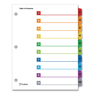 OneStep Printable Table of Contents and Dividers, 10-Tab, 1 to 10, 11 x 8.5, White, Assorted Tabs, 1 Set