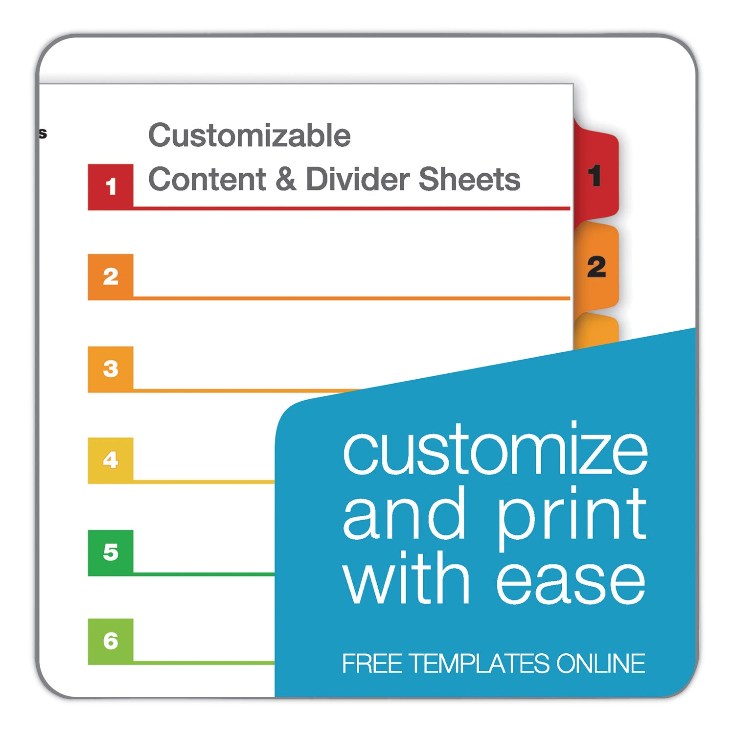 OneStep Printable Table of Contents and Dividers, 8-Tab, 1 to 8, 11 x 8.5, White, 6 Sets - 