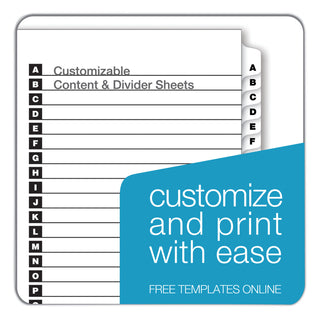 OneStep Printable Table of Contents and Dividers, 26-Tab, A to Z, 11 x 8.5, White, White Tabs, 1 Set - 
