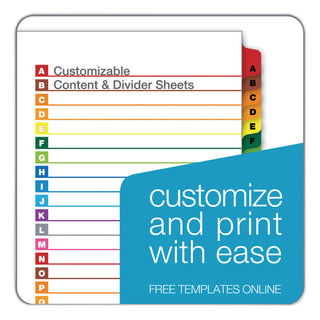 OneStep Printable Table of Contents and Dividers, 26-Tab, A to Z, 11 x 8.5, White, Assorted Tabs, 1 Set - 